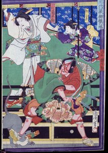 Liebende beschließen Selbstmord zu begehen, Kabuki-Theaterszene von Japanese School