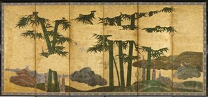 Mondbeschienener Bambushain, frühes 16. Jahrhundert von Japanese School