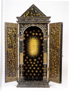 Namban Christliches tragbares Heiligtum, entworfen zur Aufnahme einer religiösen Statuette, Momoyama-Periode