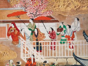 Osakazu Byobu - Japanischer achtteiliger Wandschirm von Japanese School