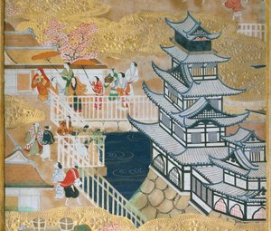 Osakazu Byobu - Japanischer achtteiliger Wandschirm von Japanese School