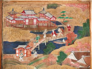 Osakazu Byobu - Japanischer achtteiliger Faltbildschirm von Japanese School