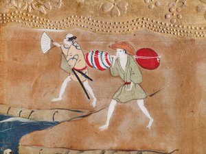 Osakazu Byobu - Japanischer achtteiliger Paravent von Japanese School