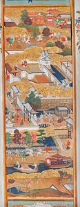 Osakazu Byobu - Japanischer achtteiliger Wandschirm von Japanese School