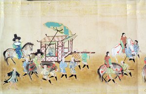Teil der sechsten koreanischen Gesandtschaft nach Japan zur Zeit der Nachfolge von Tokugawa Ietsuna im Jahr 1651, möglicherweise von Kano Masunobu (1625-94) 1655-57 (Rollbild) von Japanese School