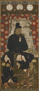 Porträt von Fujiwara no Kamatari (614-669) begleitet von zwei Söhnen, Muromachi-Periode