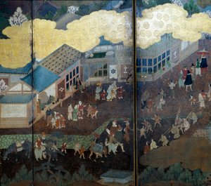 „Portugiesischer“ Bildschirm: Darstellung der Ankunft portugiesischer Jesuitenmissionare in Japan im 16. Jahrhundert (Detail)