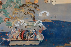 Ruderboot, Illustration für Eiga Monogatari (Geschichte des Glanzes), von Akazome Emon (ca. 956-1041). Japan von Japanese School