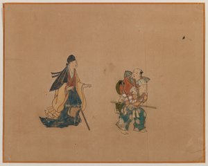 Samurai und zwei Blinde, Albumblattmalerei