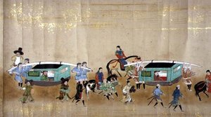 Sechste koreanische Gesandtschaft nach Japan im Meireki 1 zur Zeit der Nachfolge von Tokugawa Ietsuna im Jahr 1651, möglicherweise von Kano Masunobu (1625-94) (Detail) von Japanese School