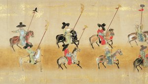 Sechste koreanische Gesandtschaft nach Japan in Meireki 1 zur Zeit der Nachfolge von Tokugawa Ietsuna im Jahr 1651, möglicherweise von Kano Masunobu (1625-94) (Rollbild) (Detail)