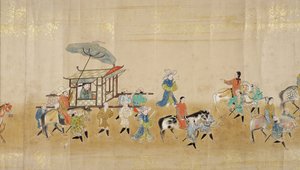Sechste koreanische Gesandtschaft nach Japan in Meireki 1 zur Zeit der Nachfolge von Tokugawa Ietsuna im Jahr 1651, möglicherweise von Kano Masunobu (1625-94) (Rollbild) (Detail) von Japanese School