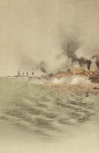 Die Varyag, von ihrer eigenen Besatzung in Brand gesetzt, um eine Gefangennahme in Chemulpo zu verhindern von Japanese School