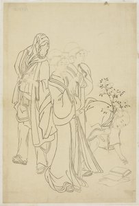 Zwei Geishas spazieren mit einem Dandy und Lehrling von Japanese School