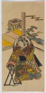 Junge Frau, die neben einem Spiegel kniet, Edo-Periode, 1720er Jahre von Japanese School