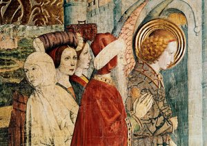 Altarbild des Heiligen Bernhardin und des Schutzengels, Detail der Flucht von Lot von Jaume Huguet