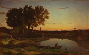 Landschaft mit See und Bootsmann von Jean-Baptiste-Camille Corot