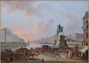 La Monnaie, die Pont Royal und der Louvre, gesehen vom Pont-Neuf, um 1775 von Jean Baptiste Lallemand
