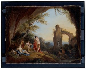 Nymphen und Satyrn in einer Flusslandschaft Diana und Aktäon in einer Landschaft mit Ruinen von Jean Baptiste Lallemand