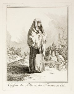 Kopfschmuck für Mädchen und Frauen im Sommer, Platte drei aus Verschiedene Trachten der Völker des Nordens von Jean-Baptiste Le Prince