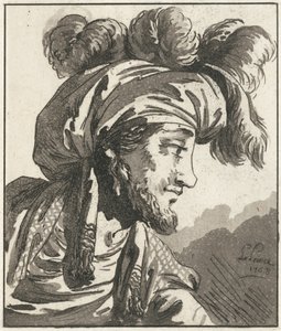 Kopf eines turbantragenden Mannes ohne Schnurrbart von Jean-Baptiste Le Prince