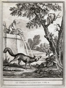 Der Rabe und der Fuchs, Illustration von Jean-Baptiste Oudry für die Fabel von Jean de La Fontaine von Jean Baptiste Oudry