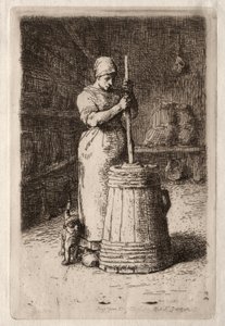 Eine Frau beim Buttern (Radierung)