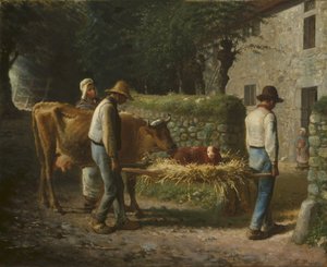 Bauern bringen ein auf dem Feld geborenes Kalb nach Hause, 1864 von Jean Francois Millet
