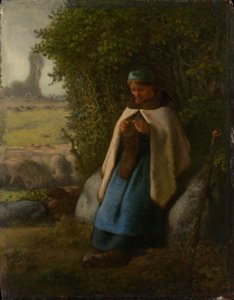 Hirtin auf einem Felsen sitzend