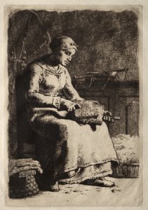 Frau beim Karden von Wolle von Jean-Francois Millet