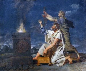 Ein junger römischer Krieger, begleitet von seinem Vater, bittet die Götter um den Erfolg seiner Waffen, ca. 1780 von Jean Germain Drouais