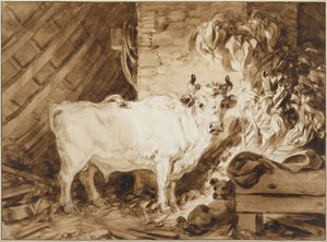 Weißer Stier und ein Hund im Stall von Jean Honore Fragonard