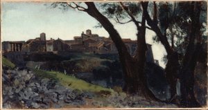 Italienische Landschaft. Dorf in der Dämmerung