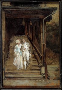 Die Holztreppe der Kathedrale von Lausanne oder „Der Philosoph Jean Jacques Rousseau und Madame de Warens“ von Jean Louis Ernest Meissonier