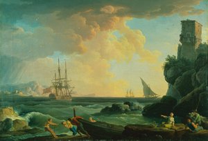Mittelmeerhafen-Szene mit Fischern