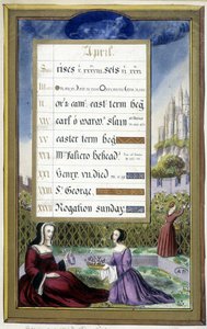 April: Damen in einem Garten (Stier) - Faksimile der Stunden von Anne von Bretagne, von Jean Bourdichon von Jean (after) Bourdichon