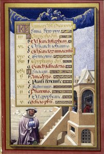Januar: Haus im Winter (Wassermann) - Faksimile der Stunden von Anne von Bretagne, von Jean Bourdichon von Jean (after) Bourdichon