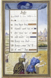 Juli: die Ernte (Löwe) - Faksimile der Stunden der Anne von Bretagne, von Jean Bourdichon von Jean (after) Bourdichon