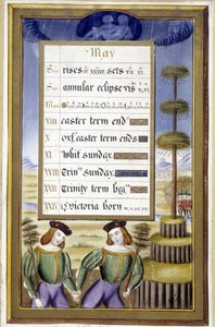 Mai: Maibaum (Zwillinge) - Faksimile der Stunden von Anne von Bretagne, von Jean Bourdichon von Jean (after) Bourdichon