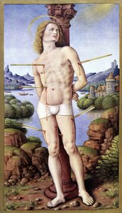 Heiliger Sebastian - von Jean Bourdichon, in „The Hours of Anne of Brittany“ von Jean (after) Bourdichon