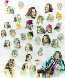 Verschiedene Ausdrücke und Frisuren des Schriftstellers François Marie Arouet de Voltaire (1694-1778) nach den Gemälden von Jean Huber (1721-1786) 18. Jahrhundert von Jean (after) Huber