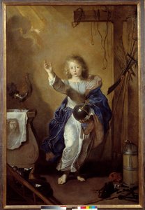 Der Retter der Welt Darstellung des Jesuskindes, das die Weltkugel in der Hand hält und von Symbolen der Passion und des Heiligen Grabtuchs umgeben ist. Gemälde zugeschrieben Jean Daret (1613/1615-1668) Caen, Kunstmuseum von Jean (attr. to) Daret