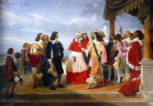 Nicolas Poussin wird von Kardinal Richelieu Ludwig XIII. von Frankreich vorgestellt (Detail)