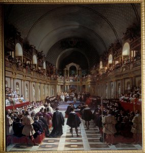 Die Generalstände von Paris am 27. Oktober 1614. Die Versammlung fand im Louvre statt, König Ludwig XIII. präsidierte zusammen mit seiner Mutter Marie de Medici. Gemälde von Jean Alaux (1786-1864), genannt der Römer