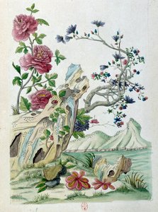 Zeichnung von einer chinesischen Vase: Blumen in einer Landschaft von Jean Antoine Fraisse