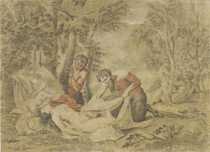 Zwei Satyrn beobachten eine schlafende Nymphe von Jean Antoine Watteau (rejected attribution)