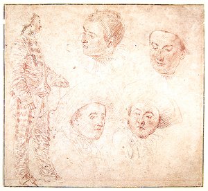 Eine Figur und vier Köpfe von Jean Antoine Watteau