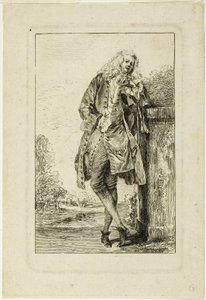 Stehender Mann, der sich auf seinen Ellbogen stützt von Jean Antoine Watteau