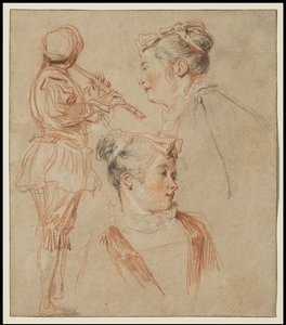 Studien eines Flötisten und zwei Frauen, ca. 1717 von Jean Antoine Watteau