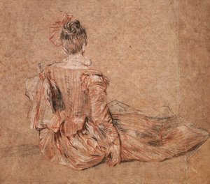 Studie einer Frau von hinten gesehen von Jean-Antoine Watteau, 1716-1718